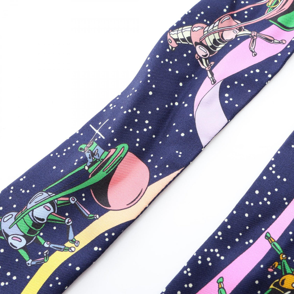 ツイリー SPACE DERBY リボン スカーフ シルク ネイビー エルメス 財布・小物 HERMES
