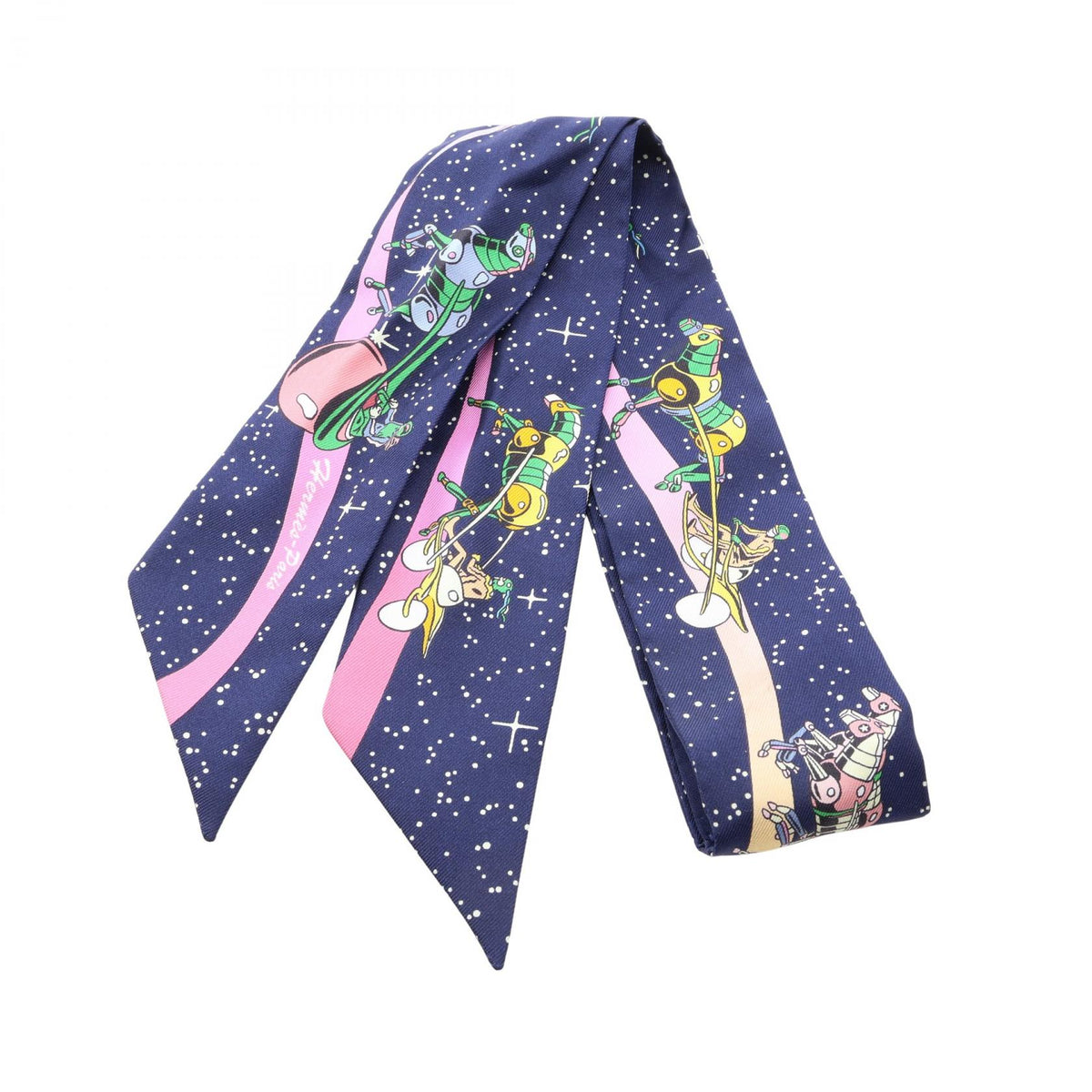 ツイリー SPACE DERBY リボン スカーフ シルク ネイビー エルメス 財布・小物 HERMES