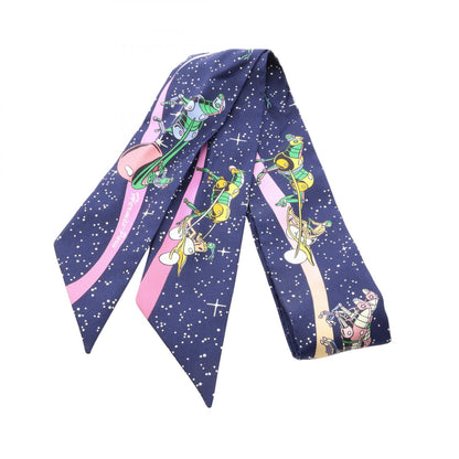 ツイリー SPACE DERBY リボン スカーフ シルク ネイビー エルメス 財布・小物 HERMES