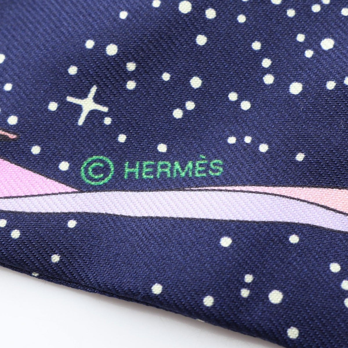 ツイリー SPACE DERBY リボン スカーフ シルク ネイビー エルメス 財布・小物 HERMES