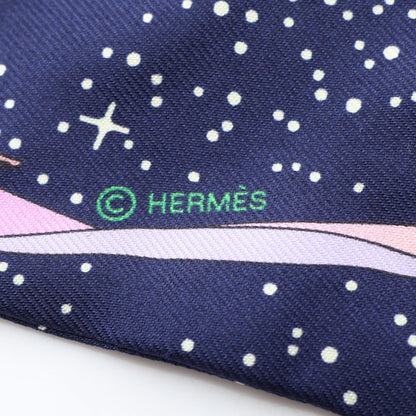 ツイリー SPACE DERBY リボン スカーフ シルク ネイビー エルメス 財布・小物 HERMES