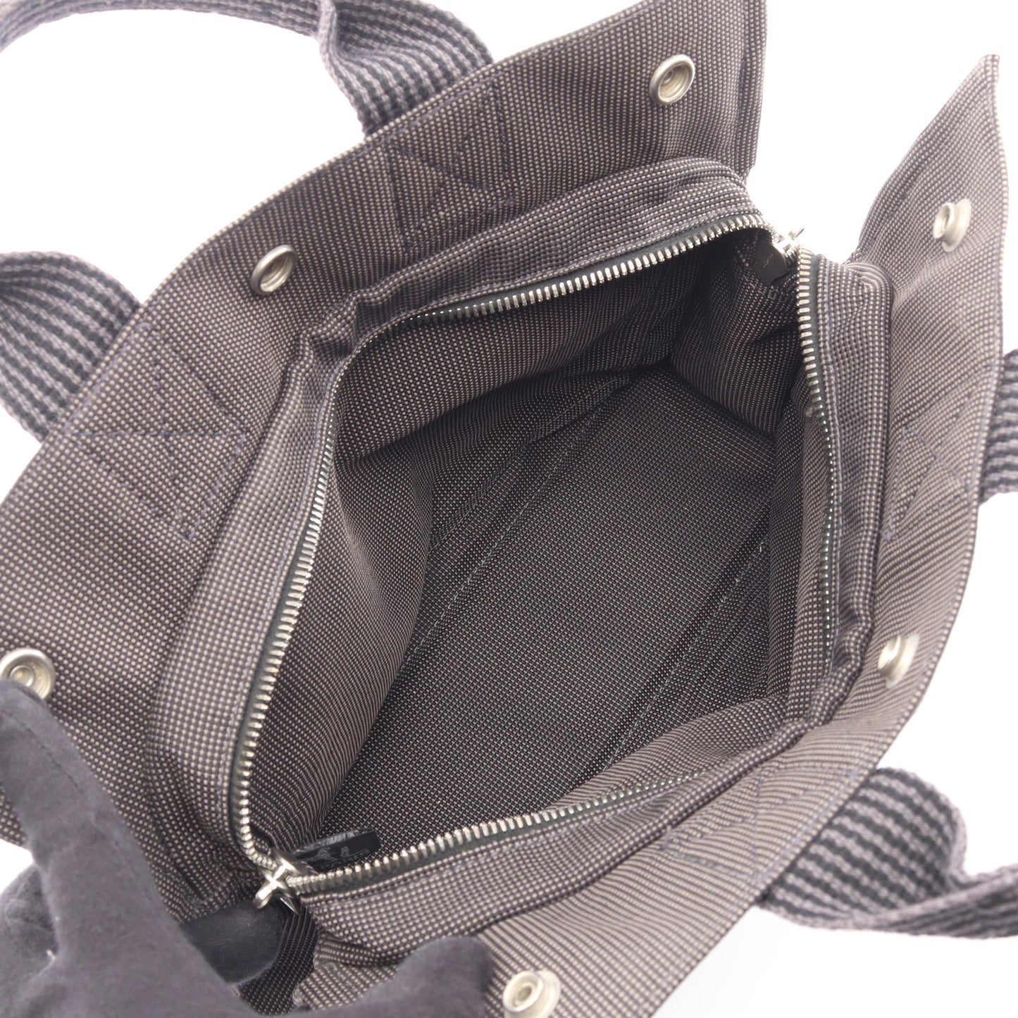 エールラインPM ハンドバッグ トートバッグ ナイロンキャンバス グレー シルバー金具 エルメス