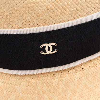 ココマーク ハット ストロー ライトベージュ ブラック シャネル