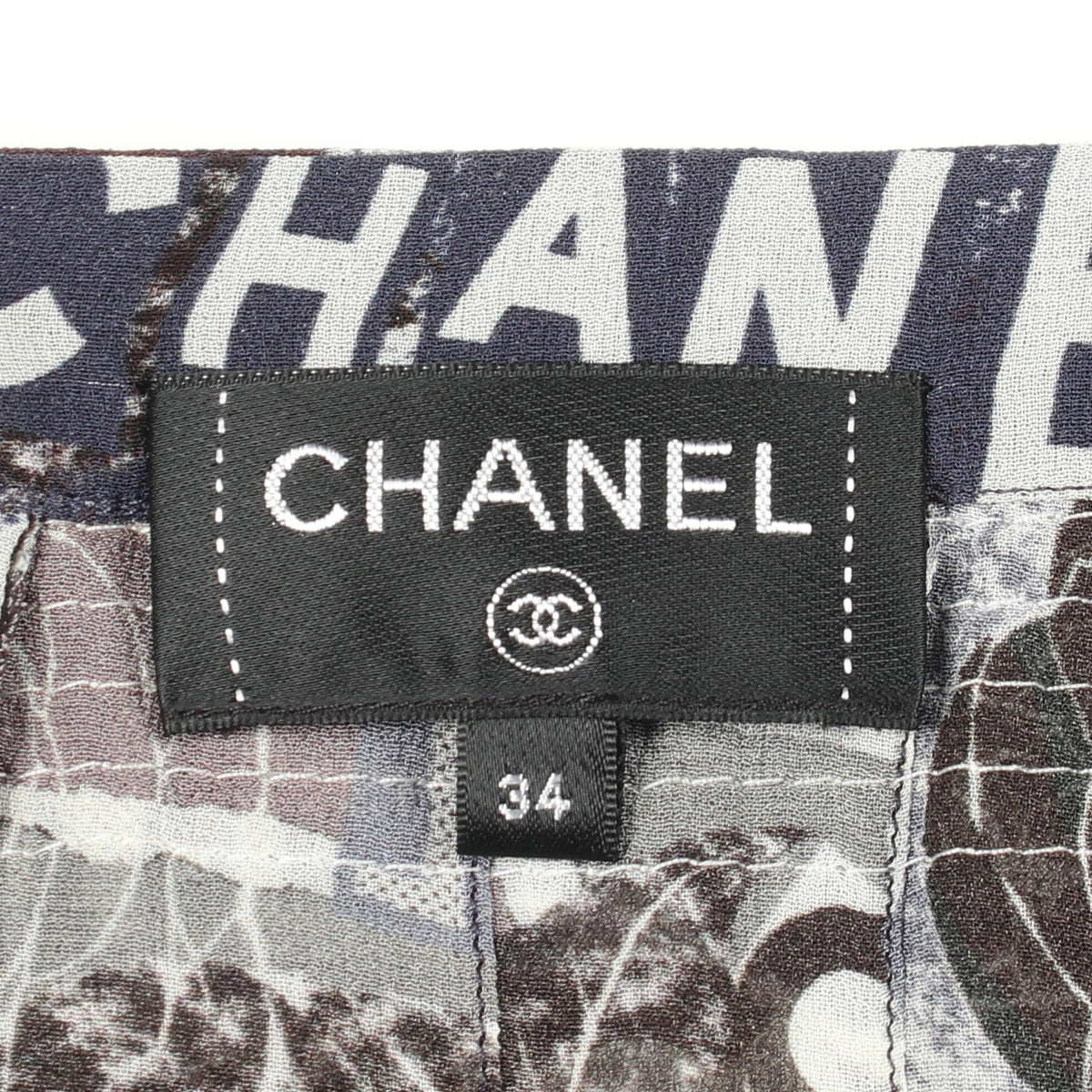 カメリア ロゴ スカート シルク ネイビー マルチカラー シャネル ボトムス CHANEL