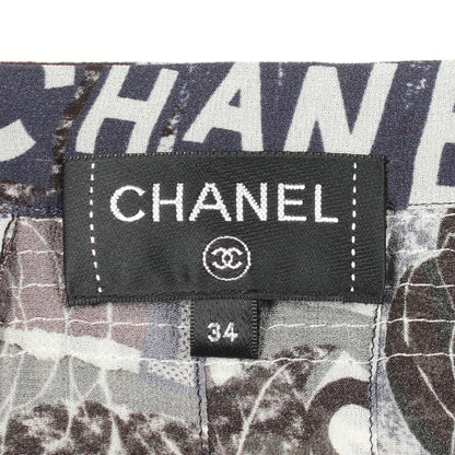 カメリア ロゴ スカート シルク ネイビー マルチカラー シャネル ボトムス CHANEL