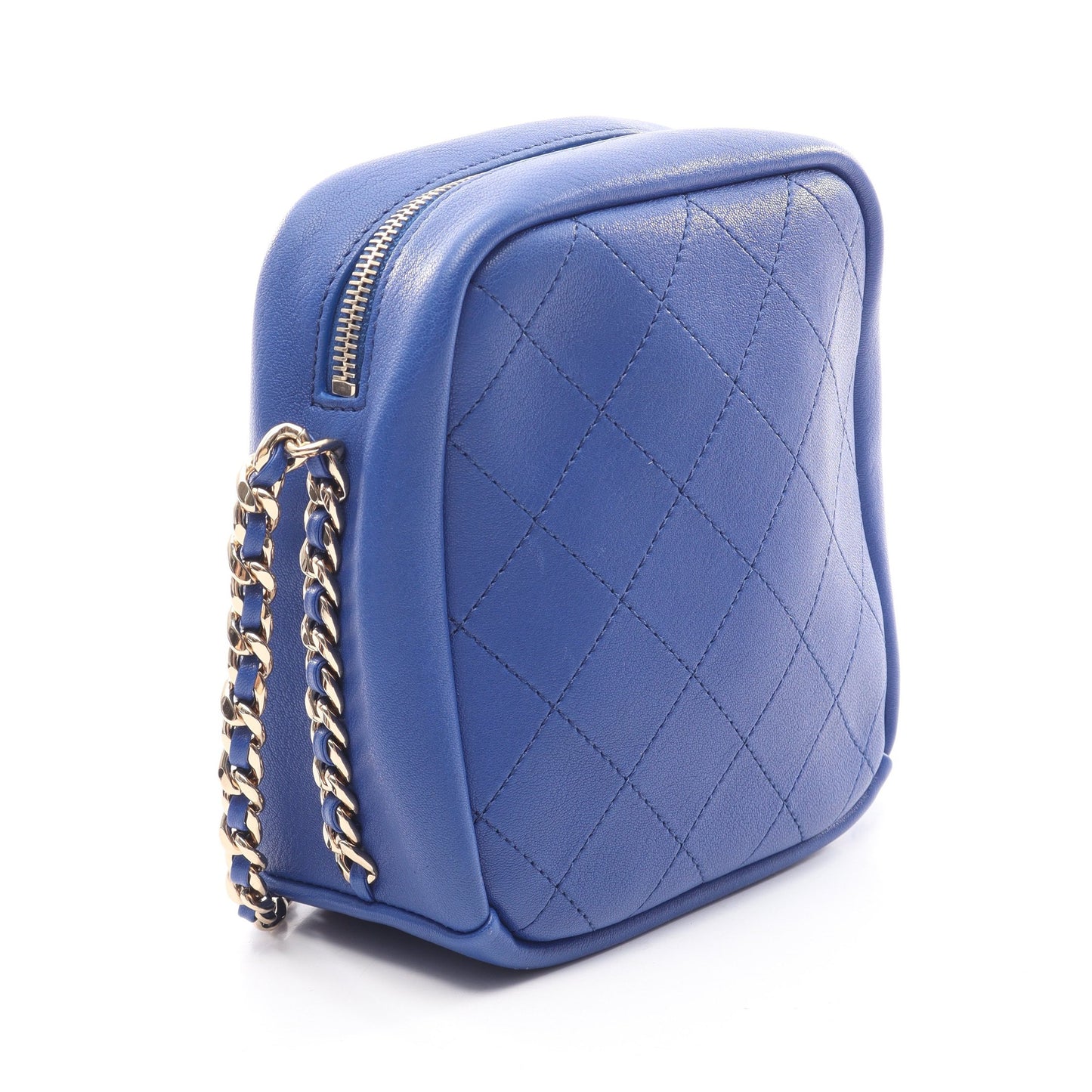 マトラッセ チェーンショルダーバッグ レザー ブルー ゴールド金具 シャネル