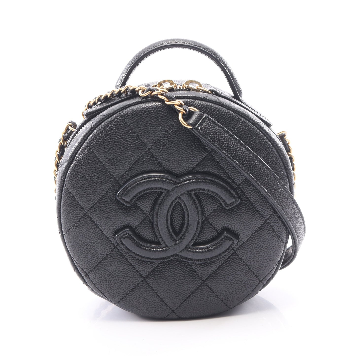 マトラッセラウンド 2WAY チェーンショルダーバッグ キャビアスキン ブラック ゴールド金具 シャネル バッグ CHANEL