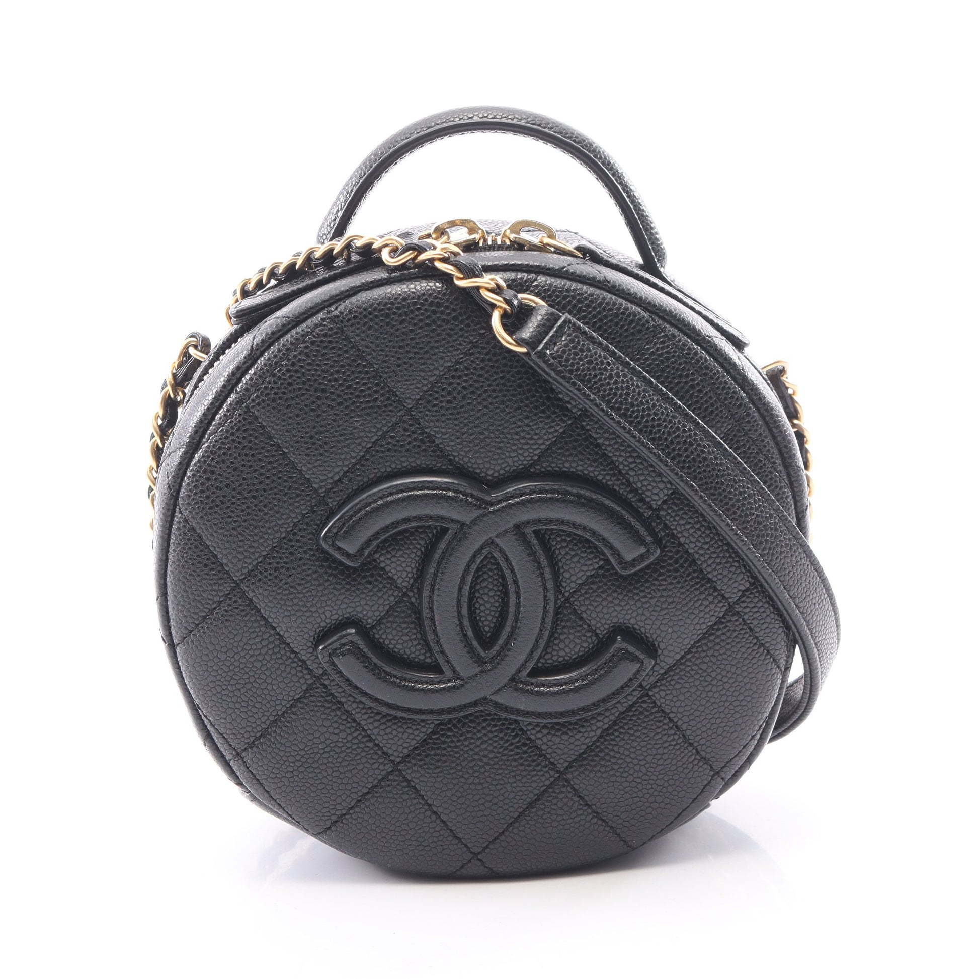 マトラッセラウンド 2WAY チェーンショルダーバッグ キャビアスキン ブラック ゴールド金具 シャネル バッグ CHANEL