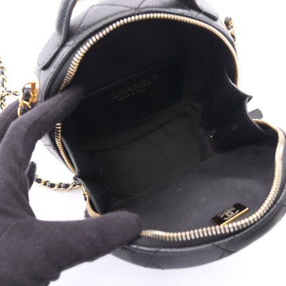 マトラッセラウンド 2WAY チェーンショルダーバッグ キャビアスキン ブラック ゴールド金具 シャネル バッグ CHANEL