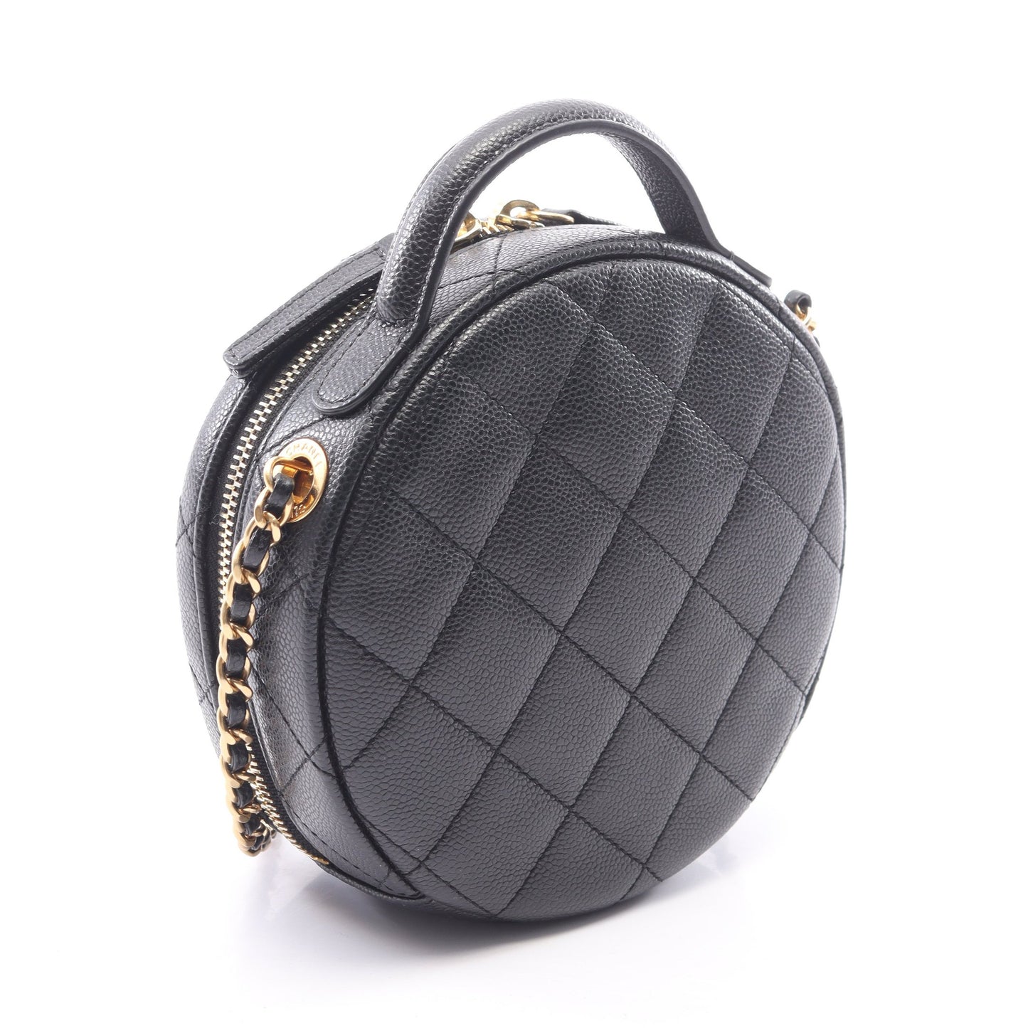 マトラッセラウンド 2WAY チェーンショルダーバッグ キャビアスキン ブラック ゴールド金具 シャネル バッグ CHANEL