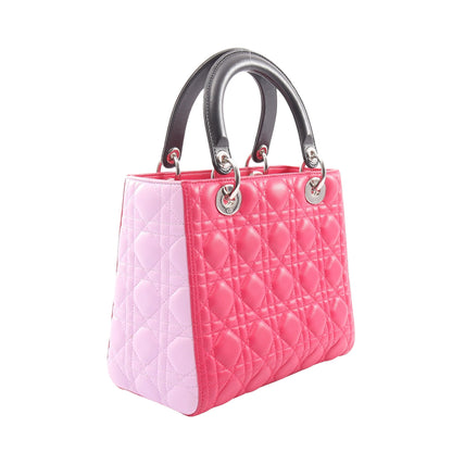 LADY DIOR レディディオール カナージュ 2WAY ハンドバッグ レザー ピンク ライトパープル ブラック クリスチャンディオール