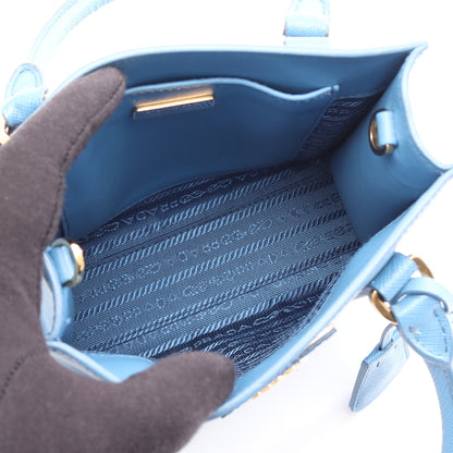 SAFFIANO LUX 2WAY ハンドバッグ サフィアーノレザー ライトブルー プラダ
