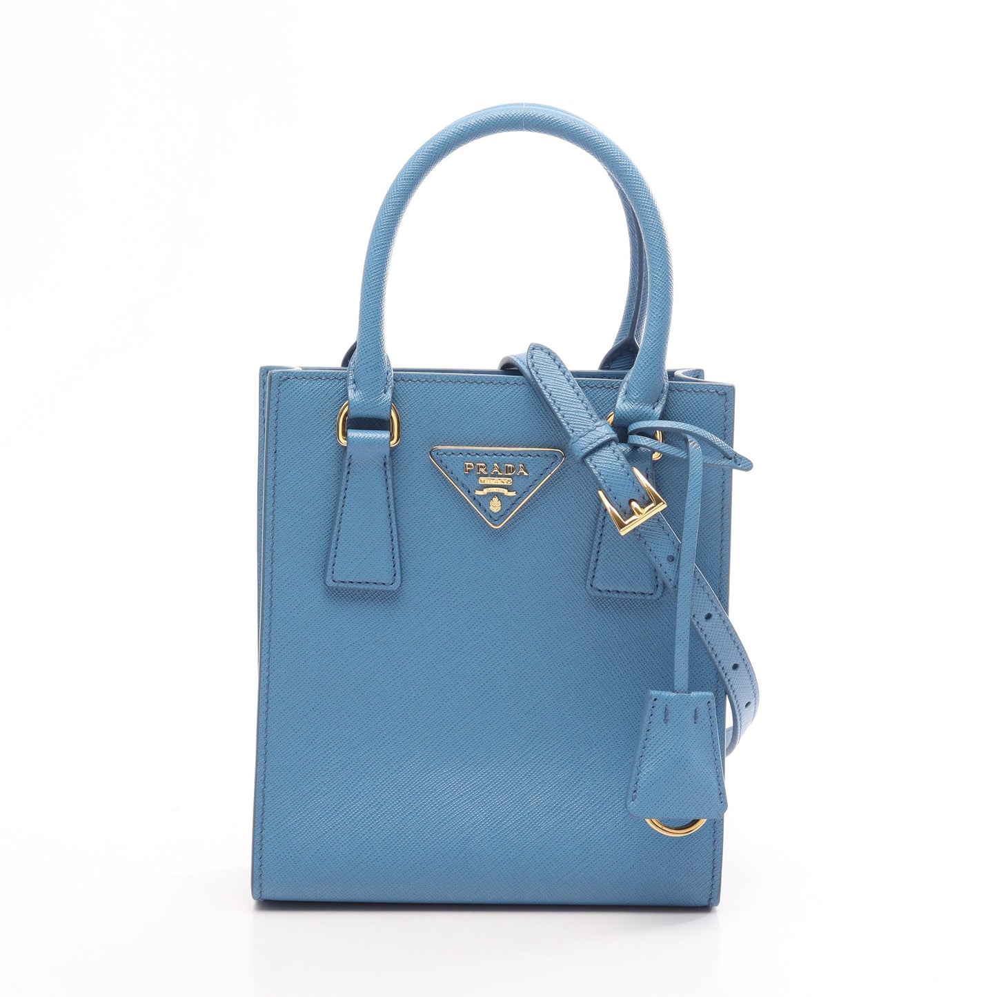 SAFFIANO LUX 2WAY ハンドバッグ サフィアーノレザー ライトブルー プラダ