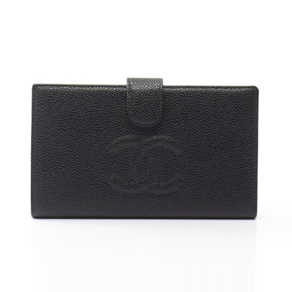 ココマーク 二つ折り長財布 キャビアスキン ブラック ゴールド金具 シャネル 財布・小物 CHANEL