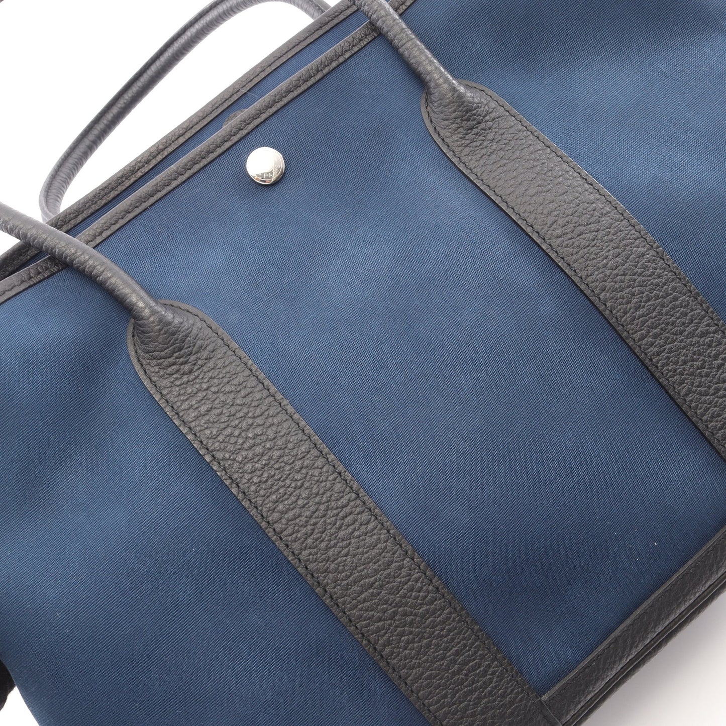 ガーデンパーティPM ハンドバッグ トートバッグ トワルオフィシエ ヴァッシュカントリー ダークブルー ブラック シルバー金具 T刻印 エルメス