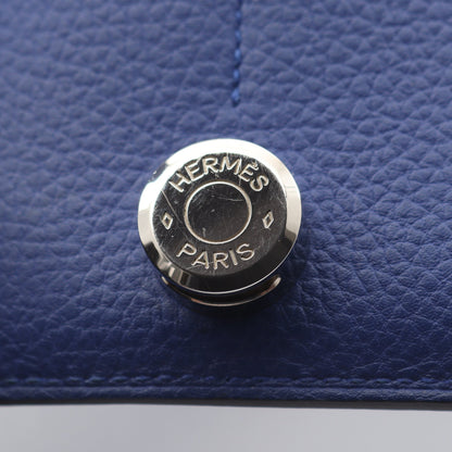 ドゴンGM ブルーロワイヤル 二つ折り長財布 トゴ ブルー シルバー金具 T刻印 エルメス