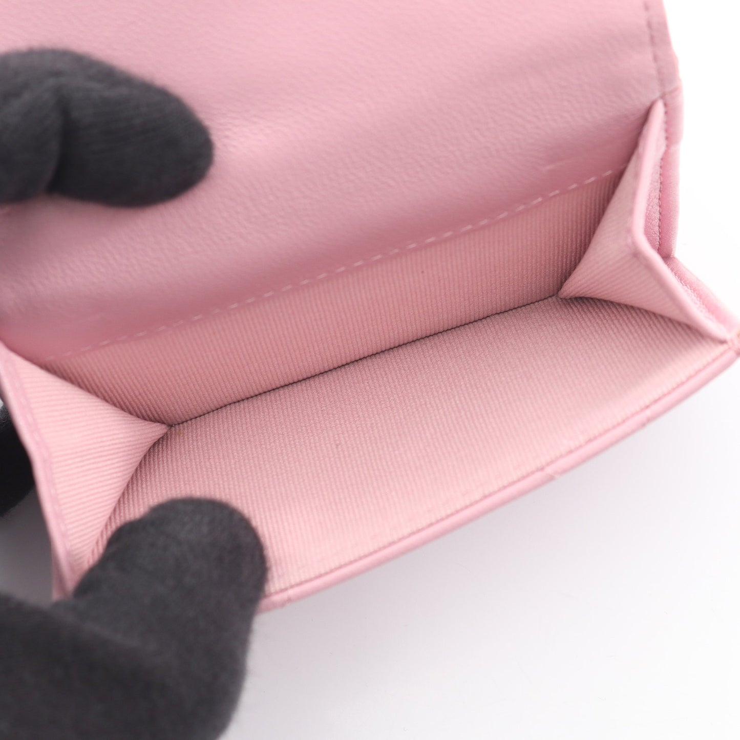 19 ディズヌフ スモールフラップウォレット 三つ折り長財布 ラムスキン ピンク シルバー金具 シャネル