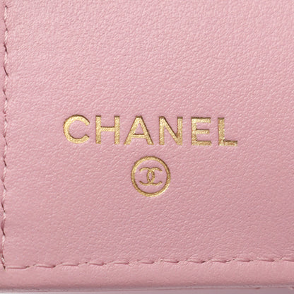 19 ディズヌフ スモールフラップウォレット 三つ折り長財布 ラムスキン ピンク シルバー金具 シャネル