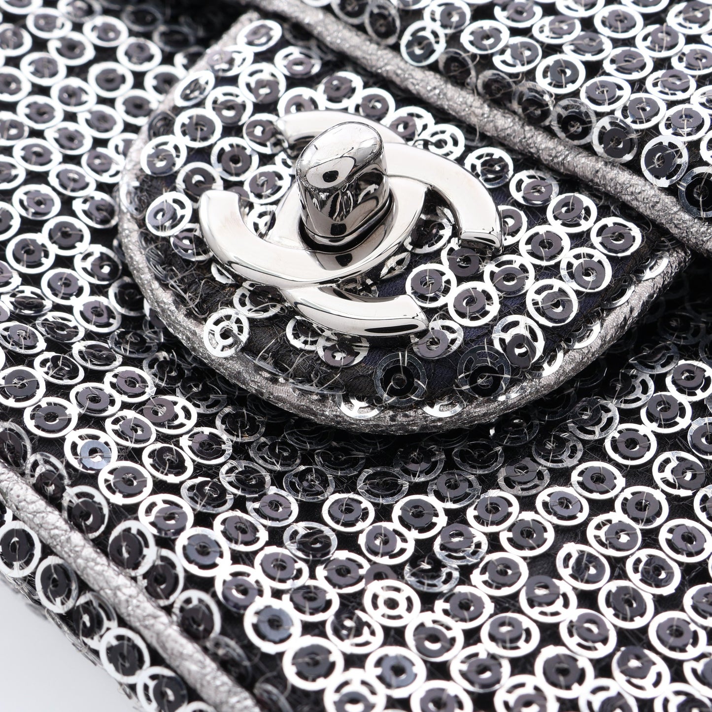 ココマーク Wチェーンショルダーバッグ スパンコール レザー シルバー シルバー金具 シャネル