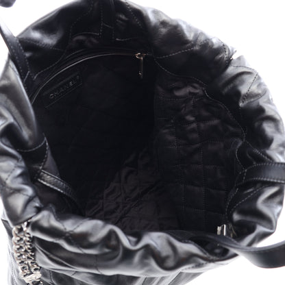 シャネル 22 ラージ バックパック リュックサック レザー ブラック シルバー金具 シャネル