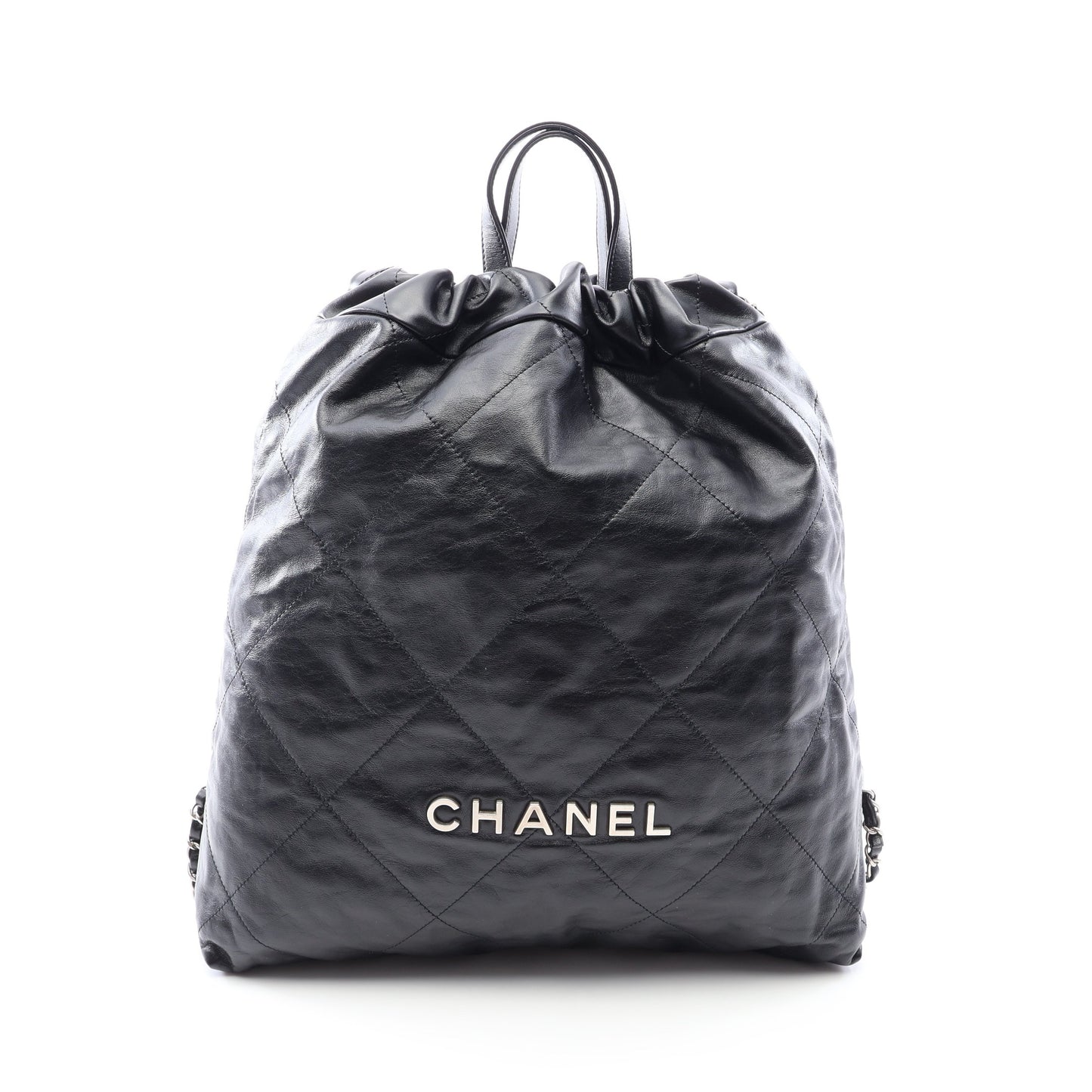 シャネル 22 ラージ バックパック リュックサック レザー ブラック シルバー金具 シャネル