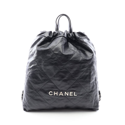 シャネル 22 ラージ バックパック リュックサック レザー ブラック シルバー金具 シャネル