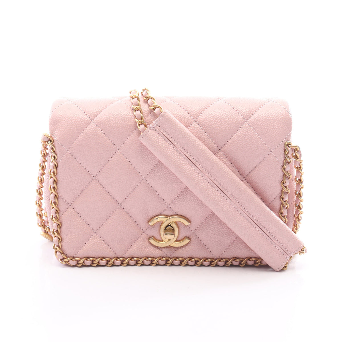 マトラッセ チェーンショルダーバッグ キャビアスキン ライトピンク ゴールド金具 シャネル バッグ CHANEL