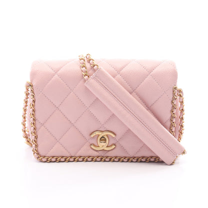 マトラッセ チェーンショルダーバッグ キャビアスキン ライトピンク ゴールド金具 シャネル バッグ CHANEL