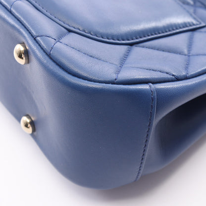 マトラッセ トップハンドル 2WAY チェーンショルダーバッグ ラムスキン ブルー ゴールド金具 シャネル