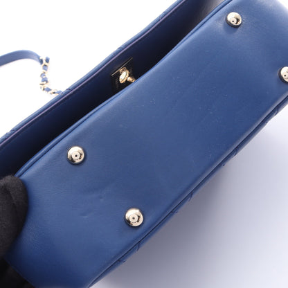 マトラッセ トップハンドル 2WAY チェーンショルダーバッグ ラムスキン ブルー ゴールド金具 シャネル