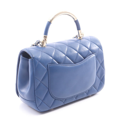 マトラッセ トップハンドル 2WAY チェーンショルダーバッグ ラムスキン ブルー ゴールド金具 シャネル