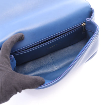 マトラッセ トップハンドル 2WAY チェーンショルダーバッグ ラムスキン ブルー ゴールド金具 シャネル