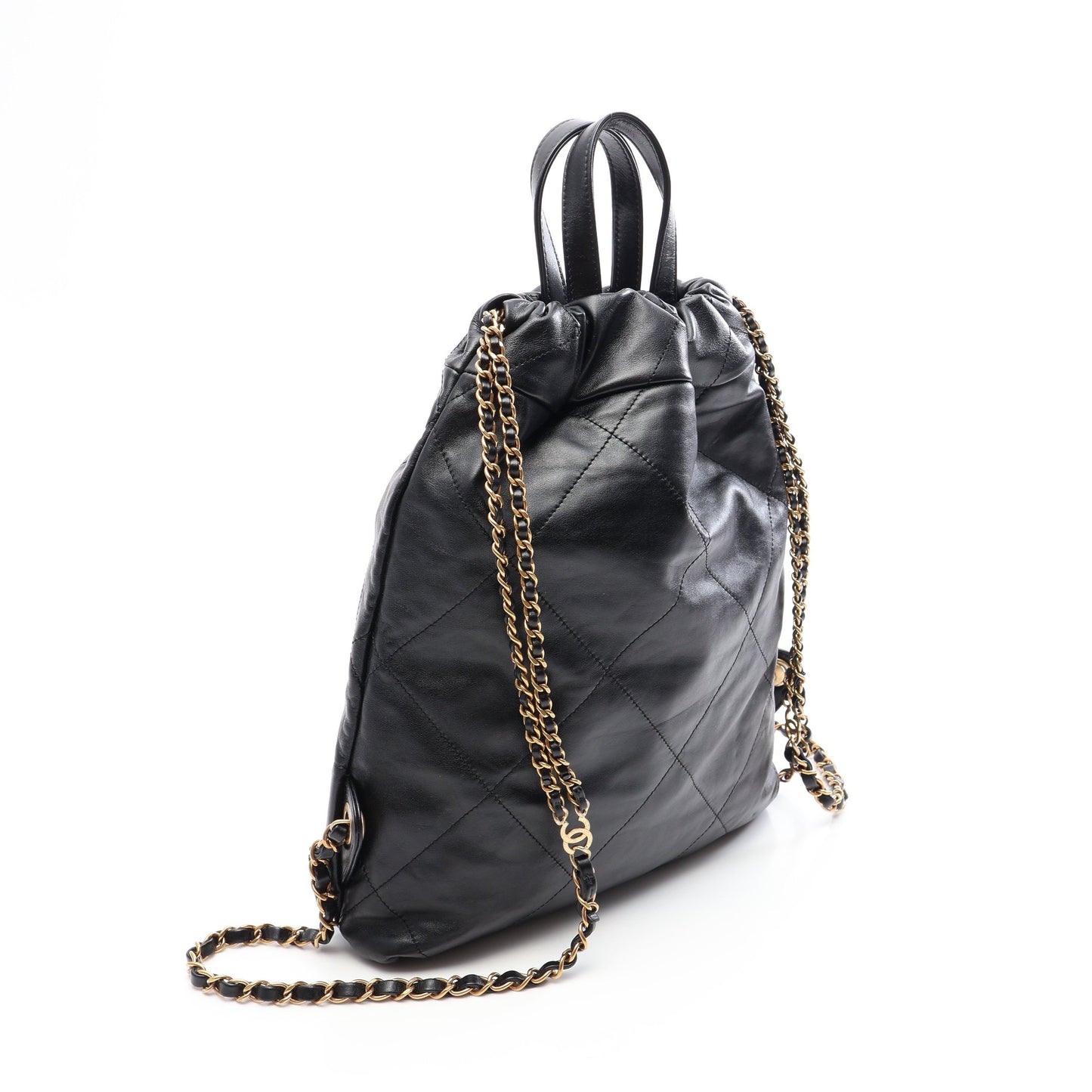 シャネル22 バックパック ナップサック レザー ブラック ゴールド金具 シャネル
