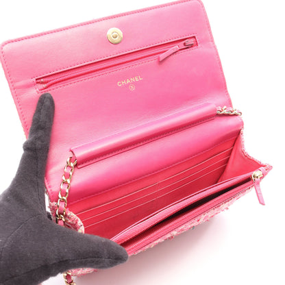マトラッセ チェーンウォレット ツイード ピンク マルチカラー ゴールド金具 シャネル