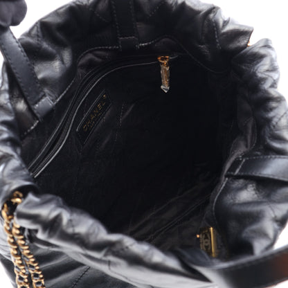 シャネル22 バックパック ナップサック レザー ブラック ゴールド金具 シャネル