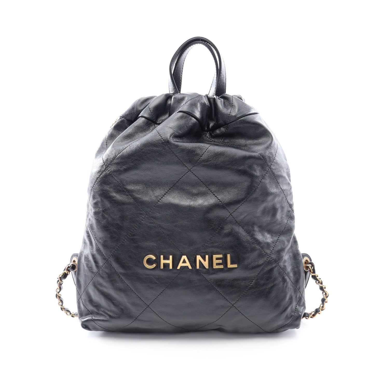 シャネル22 バックパック ナップサック レザー ブラック ゴールド金具 シャネル