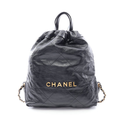 シャネル22 バックパック ナップサック レザー ブラック ゴールド金具 シャネル