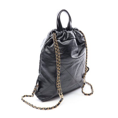シャネル22 バックパック ナップサック レザー ブラック ゴールド金具 シャネル