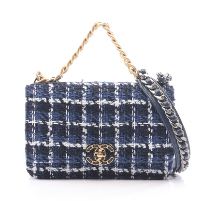 CHANEL19 マトラッセ チェック コンビ金具 2WAY チェーンウォレット ファブリック ブルー ホワイト ブラック シャネル