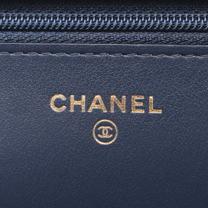 CHANEL19 マトラッセ チェック コンビ金具 2WAY チェーンウォレット ファブリック ブルー ホワイト ブラック シャネル