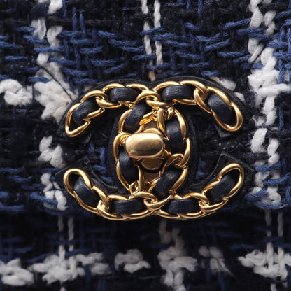 CHANEL19 マトラッセ チェック コンビ金具 2WAY チェーンウォレット ファブリック ブルー ホワイト ブラック シャネル