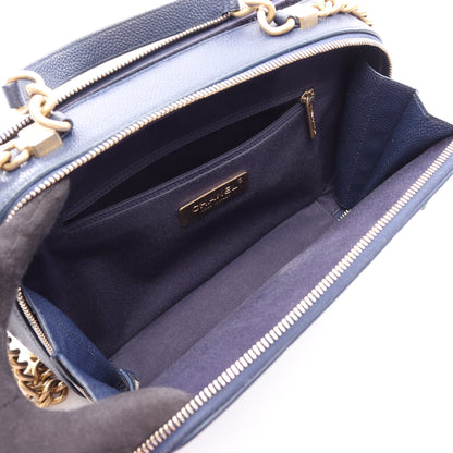 マトラッセ 2WAY チェーンショルダーバッグ キャビアスキン ダークブルー ゴールド金具 シャネル