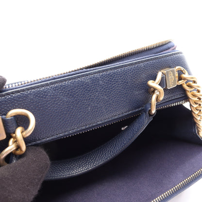 マトラッセ 2WAY チェーンショルダーバッグ キャビアスキン ダークブルー ゴールド金具 シャネル