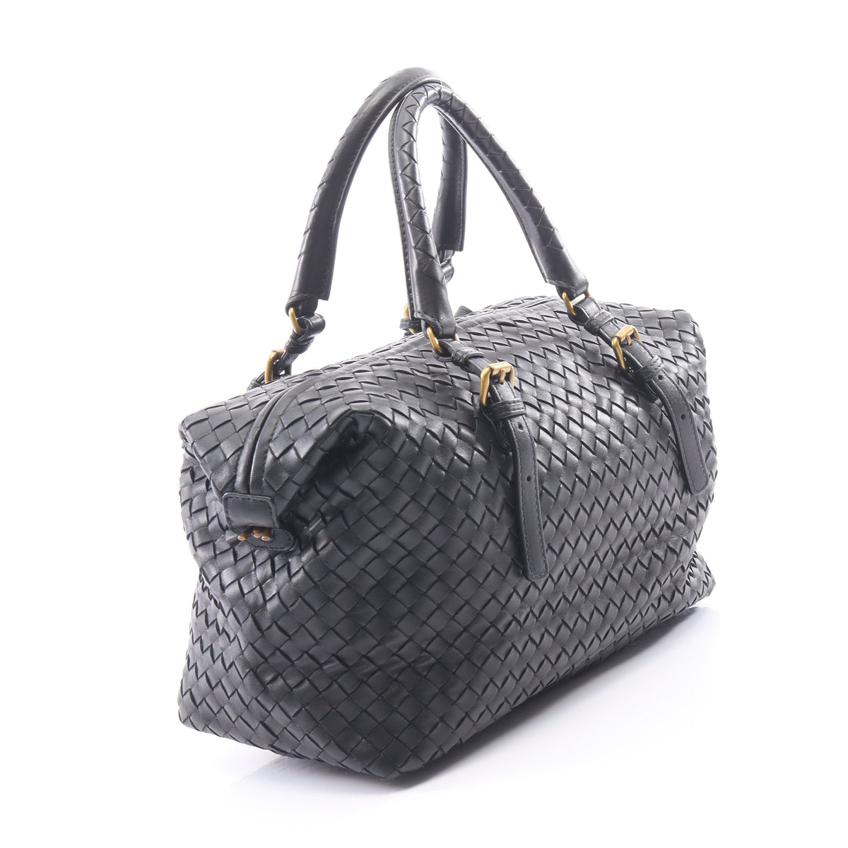 イントレチャート ハンドバッグ ミニボストンバッグ レザー ブラック ボッテガヴェネタ バッグ BOTTEGA VENETA
