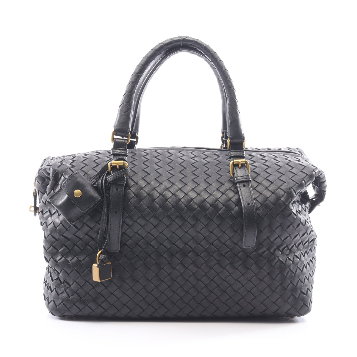 イントレチャート ハンドバッグ ミニボストンバッグ レザー ブラック ボッテガヴェネタ バッグ BOTTEGA VENETA