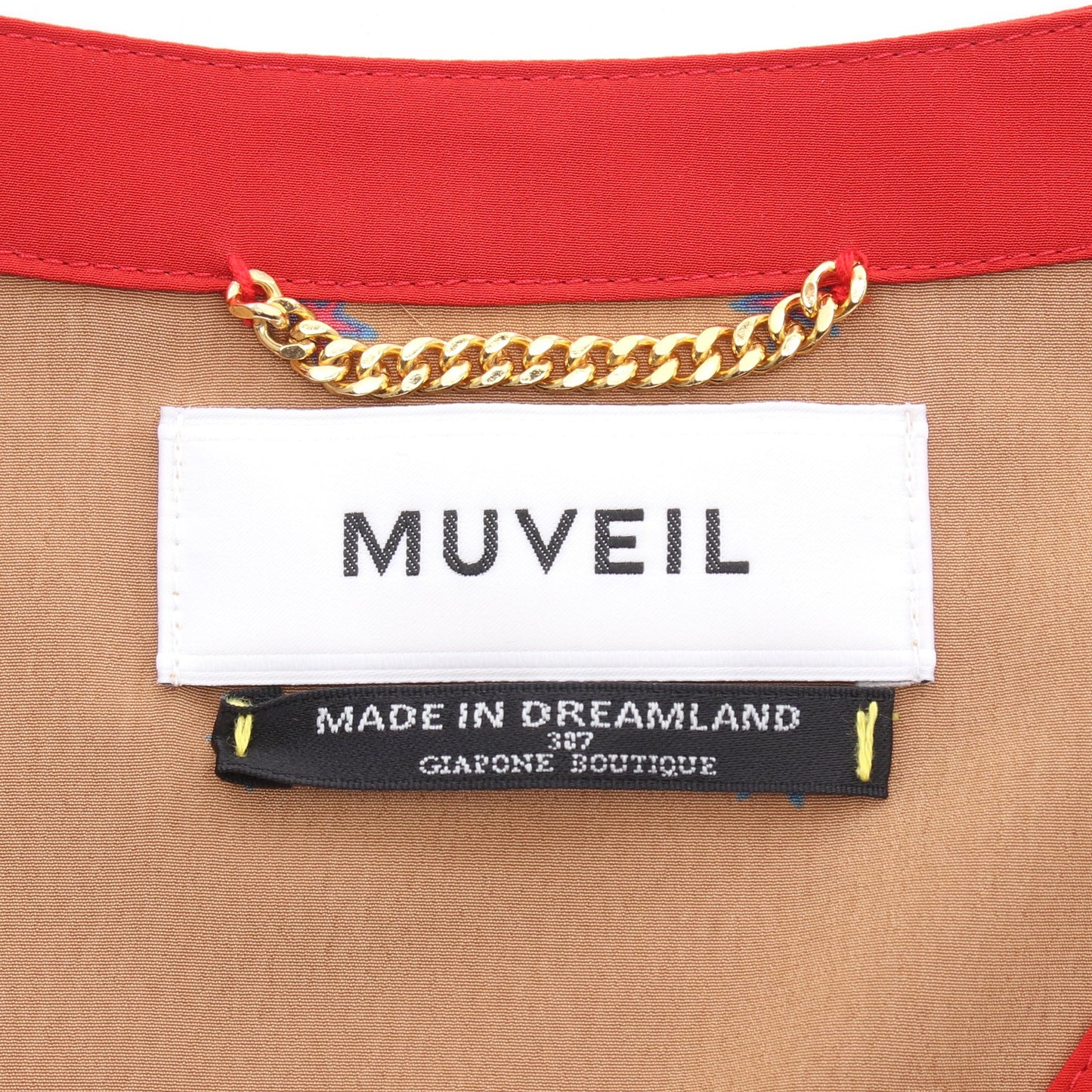 Vネック プリーツ切替 スター 長袖 ワンピース ベージュ レッド ミュベール ワンピース MUVEIL