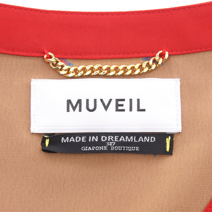 Vネック プリーツ切替 スター 長袖 ワンピース ベージュ レッド ミュベール ワンピース MUVEIL