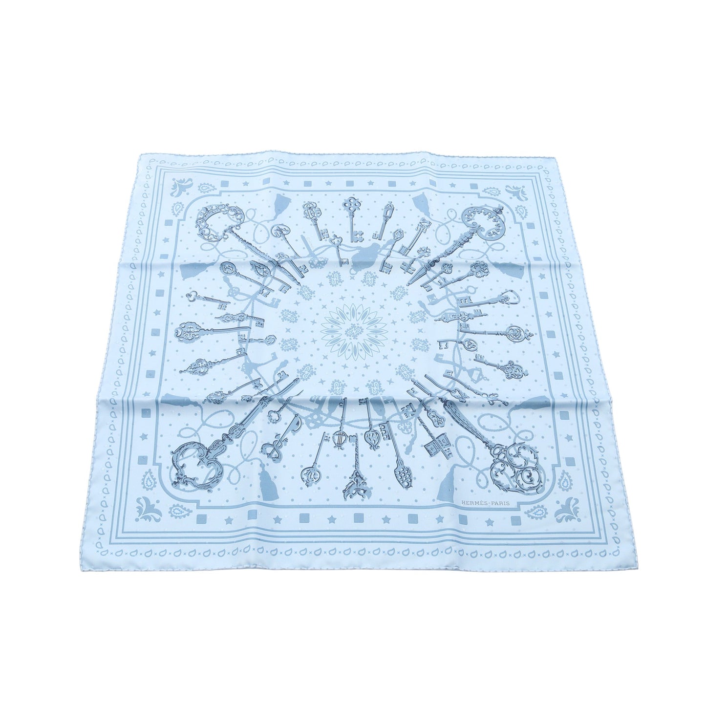 カレ55 Les Cles bandana スカーフ シルク ライトブルー マルチカラー エルメス 財布・小物 HERMES