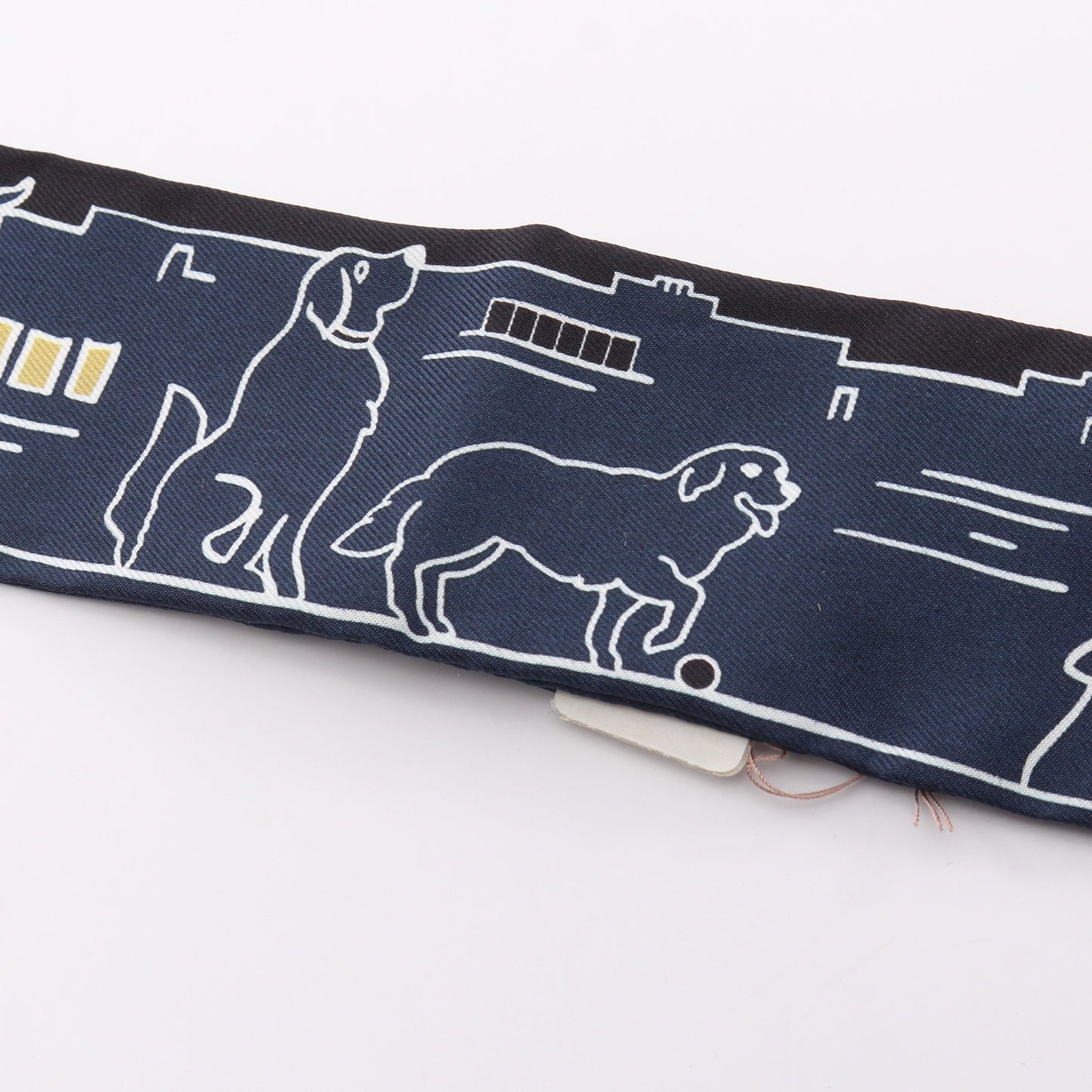 ツイリー LES CHIENS PARISIENS リボン スカーフ シルク ネイビー マルチカラー エルメス