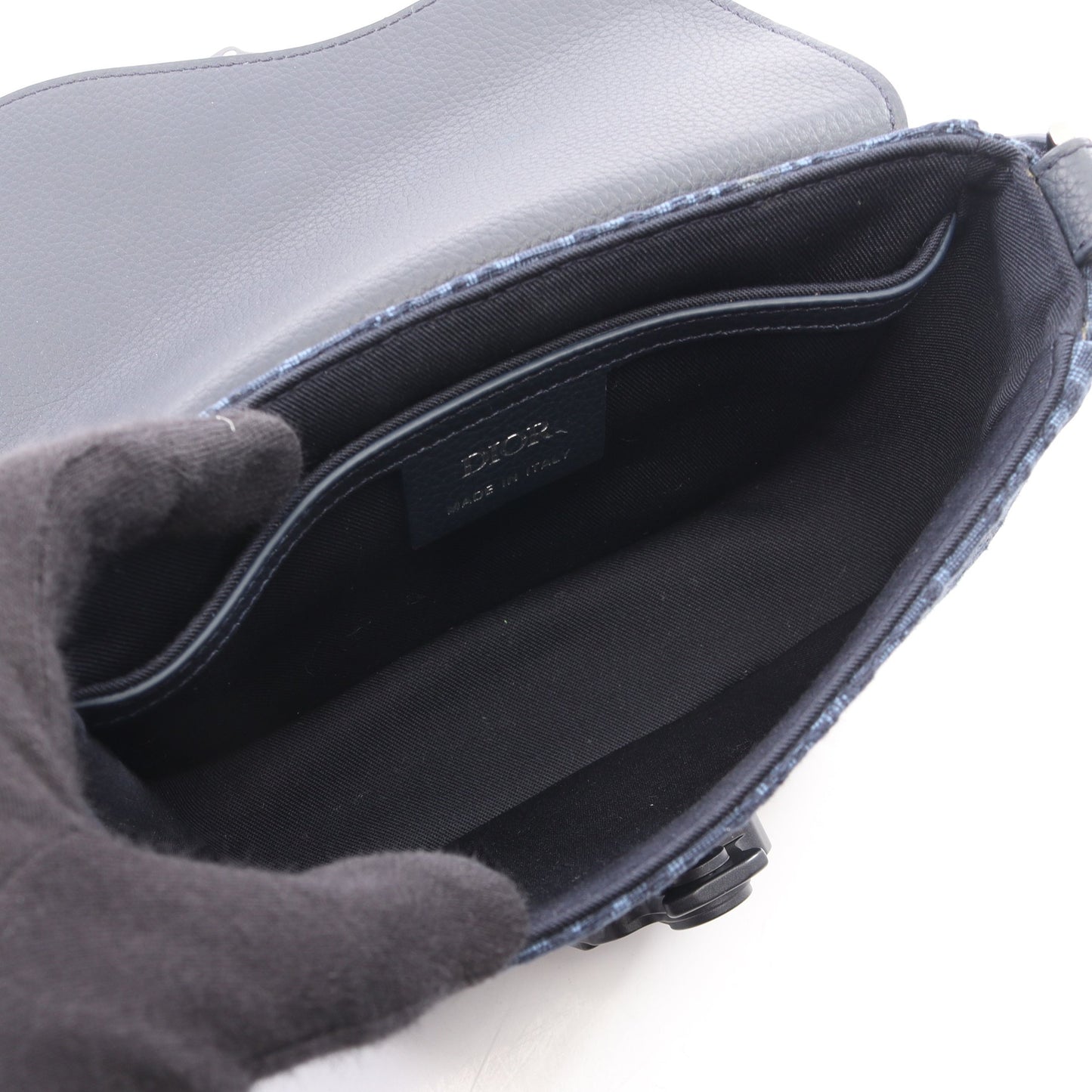 Saddle フラップ付きメッセンジャーバッグ ミニ ショルダーバッグ キャンバス レザー ネイビー クリスチャンディオール